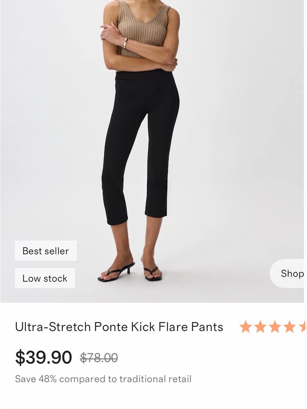 Quince Black Cropped Ponte Kick-Flare Pants XS